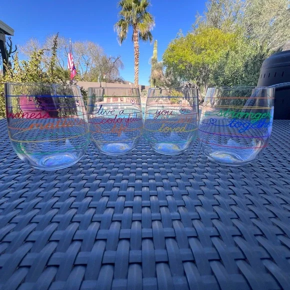 Acrylic Stemless Wine Tumbler 4 Piece Set with Messages of Kindness NWT - Picture 4 of 13
